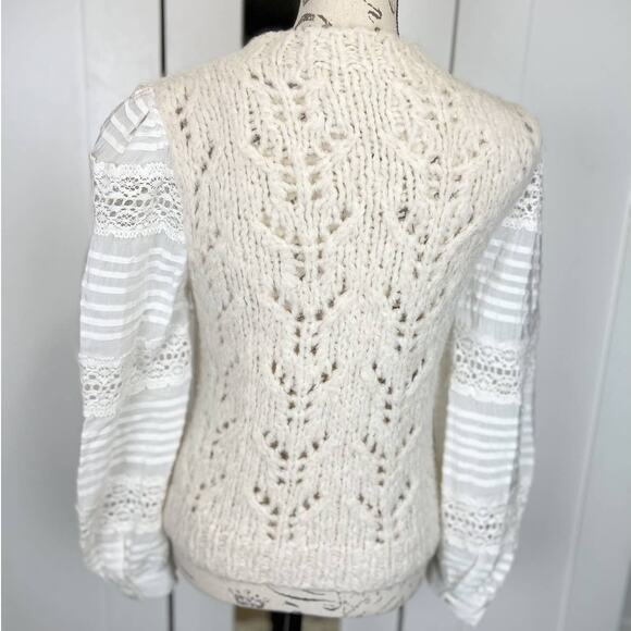 Sea Ellie Lace Combo Wool and Alpaca Blend Knit Sweater in Cream Size Small - Picture 10 of 13